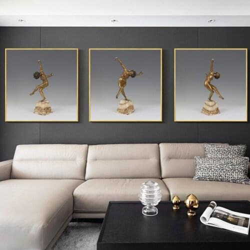 Golden Metal Figure Statue Canvas Painting Nude Woman Picture Home Decor Wall Art Posters and Prints for Living Room Cuadros