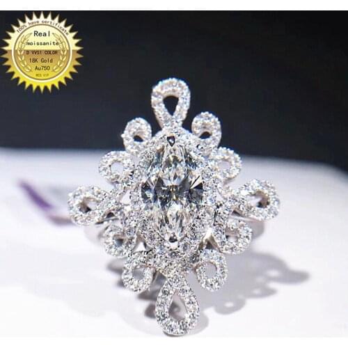 18K goldr ring 1ct D VVS moissanite ring Engagement&Wedding Jewellery with certificate 026