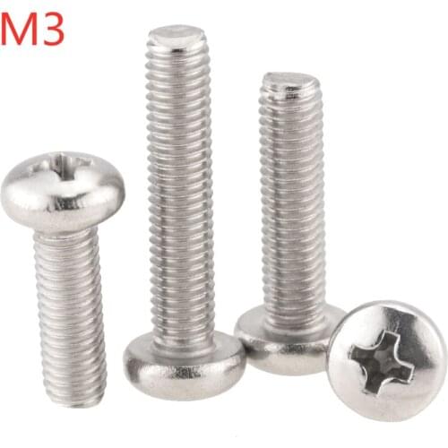30PCS M3x3 7 10 16 18 30 40 DIN7985 GB818 304 Stainless Steel Cross Recessed Pan Head Screws Phillips Screws M3*3 M3*16 M3*40