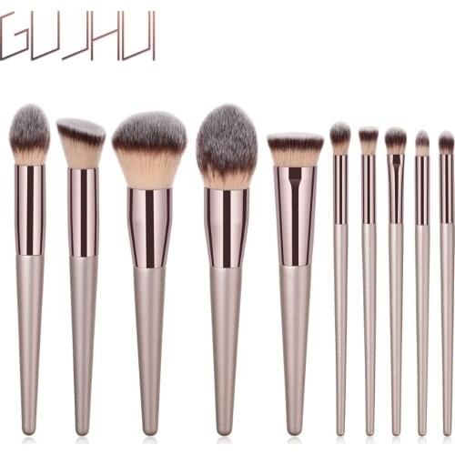 4/9/10pcs Large Powder Makeup Brush For Beauty Nature Bristle Foundation brochas maquillaje Champagne Gold Make Up Brush