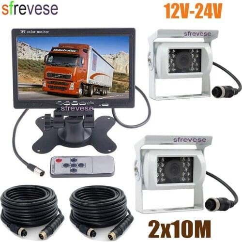 7" LCD Monitor Car Rear View Kit + 2 x 18 IR Night Vision CCD Reverse Parking Backup Camera 4Pin Waterproof For Bus Truck White