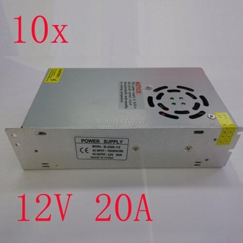 FREE DHL/CDEK,,wholesale 10pcs/lot 240W 12V 20A Switching Power Supply transformer with fan Input AC110~240V,2 years warranty