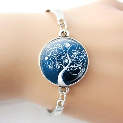 Tree of Life Glass Dome Bracelets Charms Silver Color Plated Bangles New Fashion Women Jewelry
