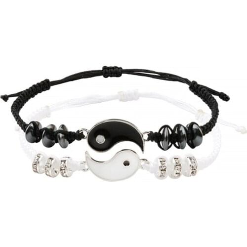 2pcs/set Yin Yang LoverS Bracelets For 2 Matching Yin Yang Adjustable Cord Bracelet For Best Friend ValentineS Day Gift