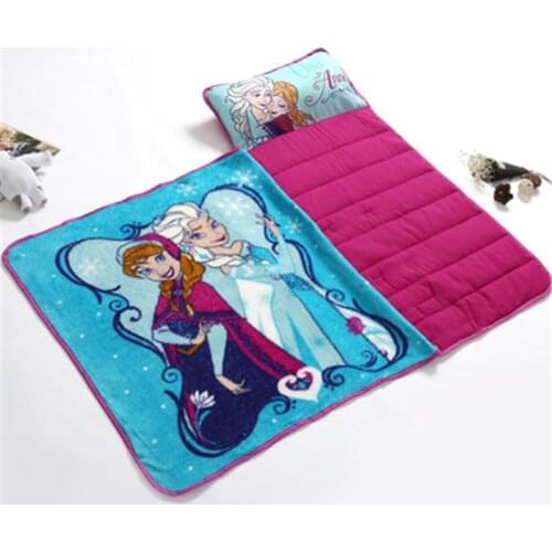 Disney Blue Frozen Elsa Anna Portable Rolled Nap Mat with blanket and Pillow for Toddler Baby Girls Travel Blanket kids gifts