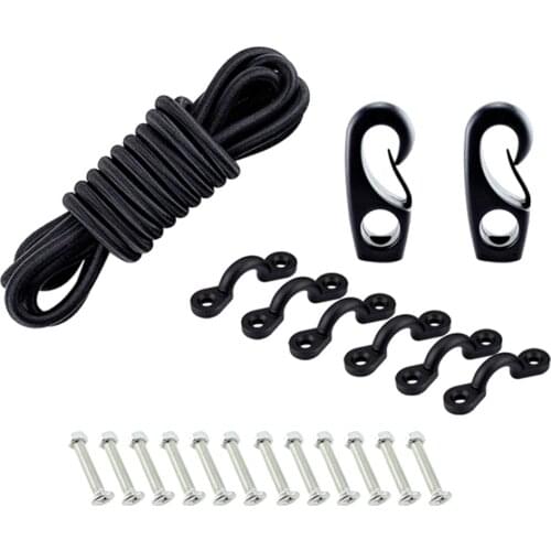 Marine Kayak Boat Bungee Kit Bow &Stern Tie Downs 8ft Rope Nylon Pad Eyes Screws