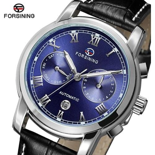 FORSINING Men Mechanical Watch Luxury Brand Automatic Watch Calendar Day Week Month Genuine Leather Waterproof Relogio Masculino