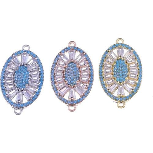 Micro Inlaid Zircon Inlay Crystal Oval Double Hanging Flower Necklace Bracelet Connector Diy Handmade Jewelry Making Accessories