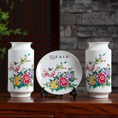 Three piece ceramic vase ornaments Jingdezhen Chinese Home Furnishing home decoration living room flower crafts