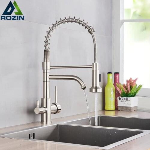360 Degree Rotation drinking filtered water kitchen faucet Dual Swivel Spout Faucet Brushed Nickel Kitchen sink tap