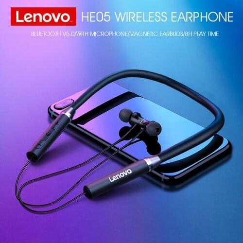 Lenovo HE05 Bluetooth Earphone IPX5 Waterproof Sport Headset Magnetic Neckband Wireless Headphone With Mic for iPhone Android
