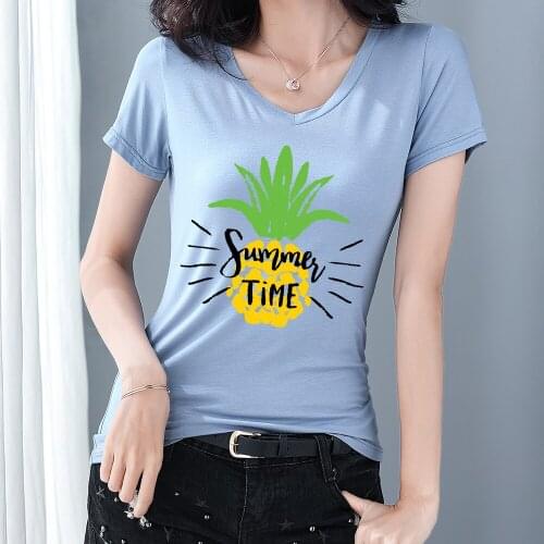 Summer Time Letter T-shirt Women Pineapple Printed Casual Short Sleeve Top Kpop Female Itself Super Quality Cotton T Shirt Girls