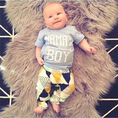 Summer Baby Boy Clothes Cotton Short-sleeved Mamas Letter T-shirt+Pants Toddler 2Pcs Outfit Kids Baby Boy Clothing Set