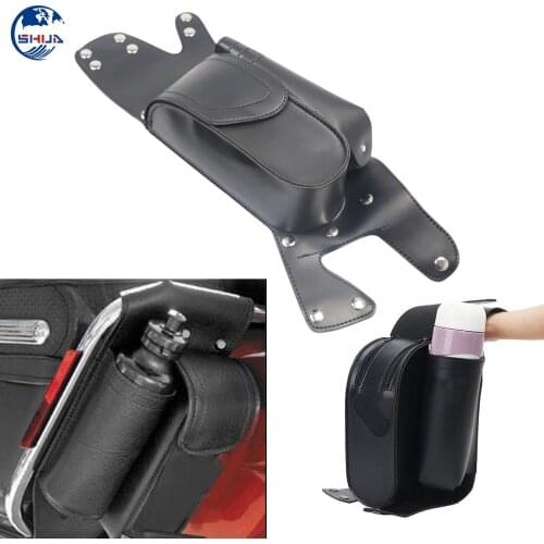 Left Side Crash Bar Water Bottle Drink Holder Saddlebag Guard Bag For Harley Electra Street Glide Touring Bikes 1983-2013