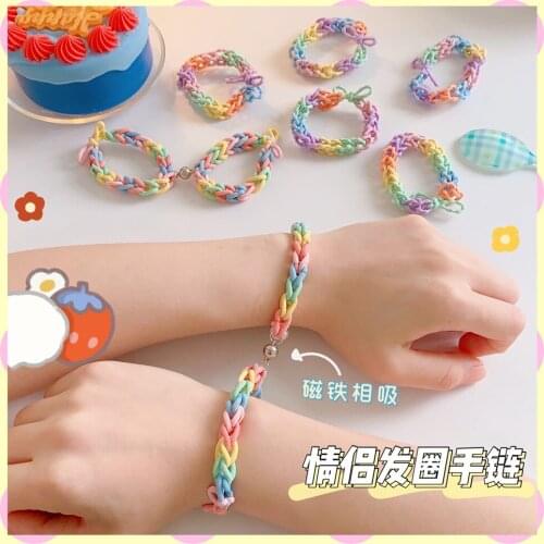 W&G Kawaii Couple Bracelets Magnetic Suction Hand Rope Cute Hair Ring Star Children Rubber Band 2021 New Gift Charm Bracelets