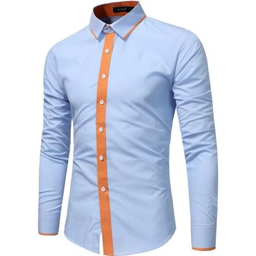 Mens Shirt Long Sleeve Turn Down Collar Patchwork Cardigan Shirt Casual Single-Breasted Slim Color Matching Tops