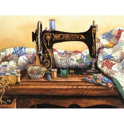 Sewing Machine Landscape DIY Cross Stitch 11CT Embroidery Kits Needlework Craft Set Printed Canvas Cotton Thread Home Room