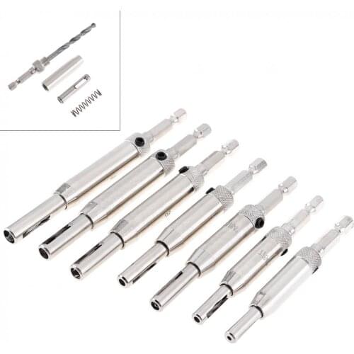 7pcs set Hinge Opener Carpentry Hole Puncher Hinge Tapper Hexagonal Bit Positioning Special Borehole Core Drill Bit Set