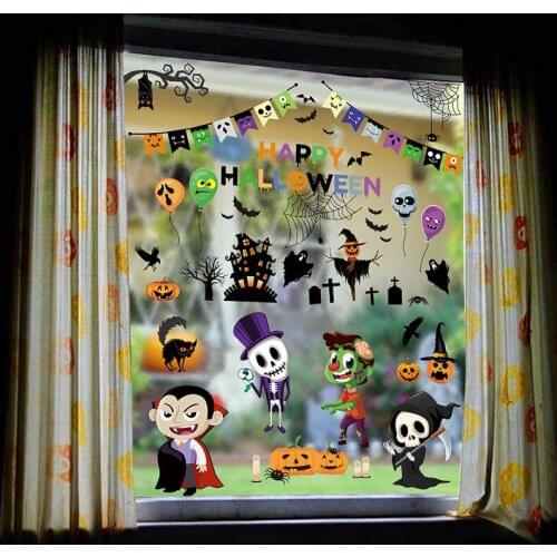 Halloween Window Clings Halloween Themes PVC Window Stickers Wall Decals for Home Party Decoration KI