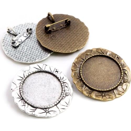 New Fashion 5pcs 25mm Inner Size Antique Silver Plated Bronze Brooch Flowers Style Cameo Cabochon Base Setting