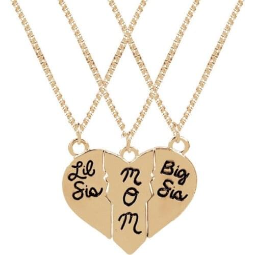Wholesale 20sets/lot Fashion Jewelry big sis mom Loving Heart Stitching Necklace Gold/Silver Plated Pendants For Women/Mother Gi
