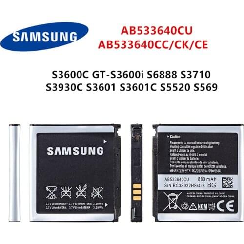 SAMSUNG Orginal AB533640CU AB533640CC Battery 880mAh For Samsung S3600C GT-S3600i S6888 S3710 S3930C S3601 S3601C S5520 S569