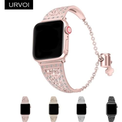 URVOI band for Apple Watch chain series 6 SE 5 4 3 21 girl carving bracelet wrist cuff luxury zircon strap for iWatch glisten