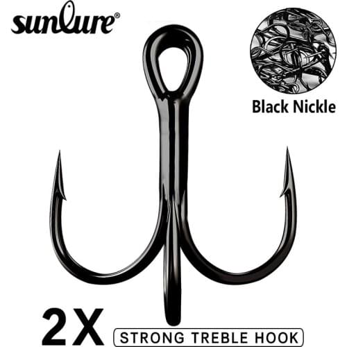 Sunlure 10pcs/lot Saltwater Fishing Hook 1-2-4-6-8-10-12-2/0-3/0-4/0 High-Carbon Steel Fishhook High Strength Treble Hook Black