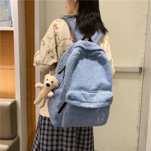 Preppy Style Backpack Women Cartoon Embroidery Plush Backpacks Womens Mochila Feminina School Bag For Girls Bolsa Feminina Bags