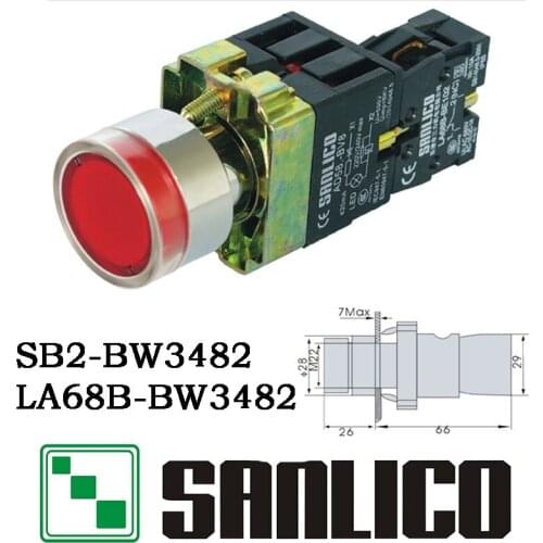 Illuminated Metal Flush Head Push Button Switch With LED SB2 LA68B XB2BW3482 Momentary Spring Return