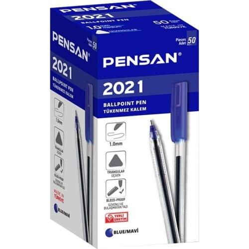Pensan Ballpoint Pen 2021 Triangle 1.0 mm Economic package of 50 Suitable 3 Different Color Options; Blue , Black , Red