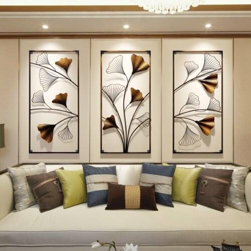 Modern Wrought Iron Ginkgo Leaf Wall Hanging Crafts Decoration Home Livingroom Wall Mural Ornaments 3D Wall Sticker