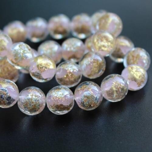 10Pcs 12mm Hndmade Lampwork glass beads Gold and White foil Solid Pink color for jewelry making