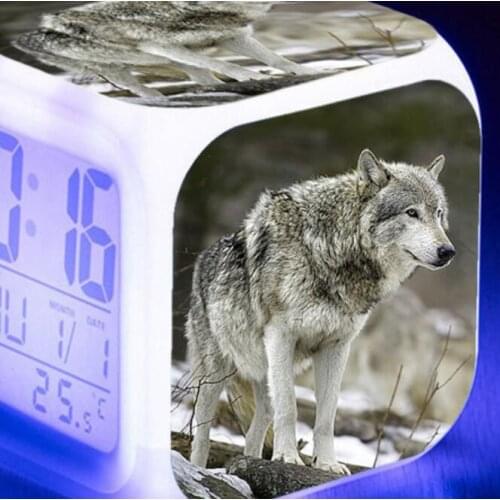 LED Color Changing Digital Alarm Clock Forest Wolf Alarm Clock For Childrens room bedroom Bedside Desktop Multifunction