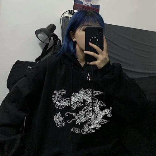 Hoodies women kpop dark gothic dragon sweatshirt moletom feminino oversized hoodie anime aesthetic clothes ropa de mujer tops