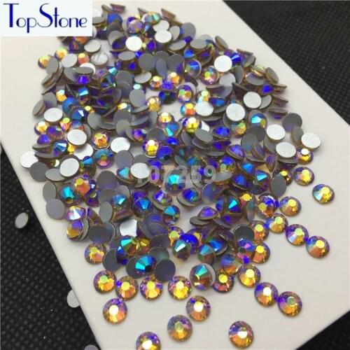 TopStone Topaz AB Color ss3-ss30 Round Glass Crystal Flatbacks Nail Art 3D Stones Glue On Non Hotfix Rhinestones