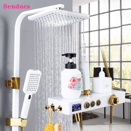Three functions digital shower system brass faucet body european design high-end bathroom shower set faucet temperature screen
