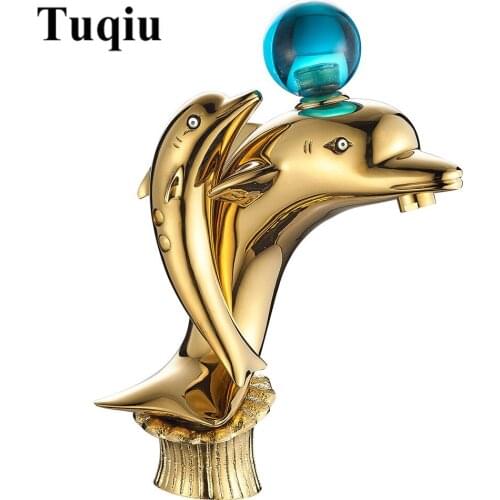 Vidric Hot and Cold Brass gold/black oil brushed Dolphin Style Basin Faucet bathroom Sink Faucet Wash Faucet basin mixer water T