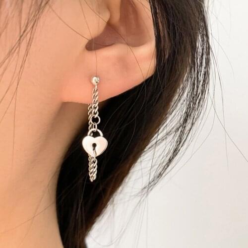 WTLTC 925 Sterling Silver Front Back Stud Earrings For Women Retro Small Heart Lock Earrings Long Chain Link Post Earrings 6cm