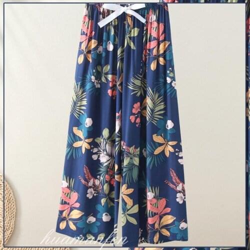 Women Print Sleep Bottoms Drawstring Ankle-Length Pyjamas Pant Lounge Cotton Home Pajamas Mother Summer Large Size Trousers