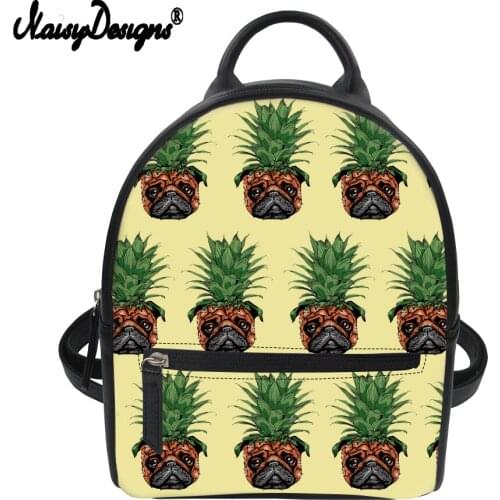 NOISYDESIGNS Women Backpacks Fashion PU Leather Shoulder Bag Funny Pug Dog Print Small Backpack School Bag for Teenager Girl Bag