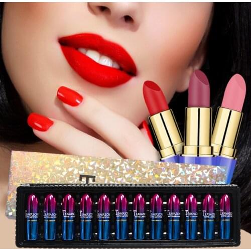 12 PCS Long Lasting Waterproof Matte Lipstick Lip Gloss Rouge Set 12 Colors