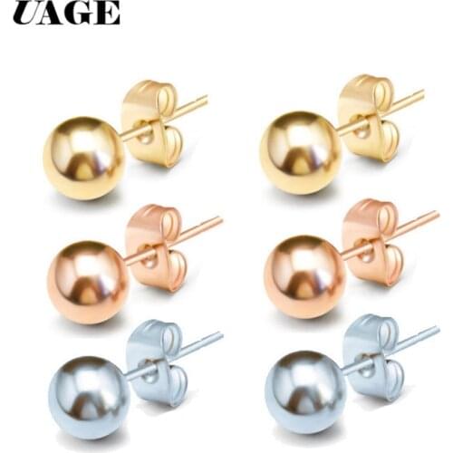 UAGE 2PC Surgical Steel Silver Color,Black,Gold&Rose Gold Color Ball Stud Earrings Punk Ear Tragus Ear Piercing Fake Taper
