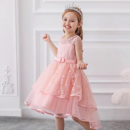 2021 Summer Flower Baby Girl Tailing Dress Kids Dresses For Girls Clothes Princess Children Party Wedding Dress Solid Lace Gown