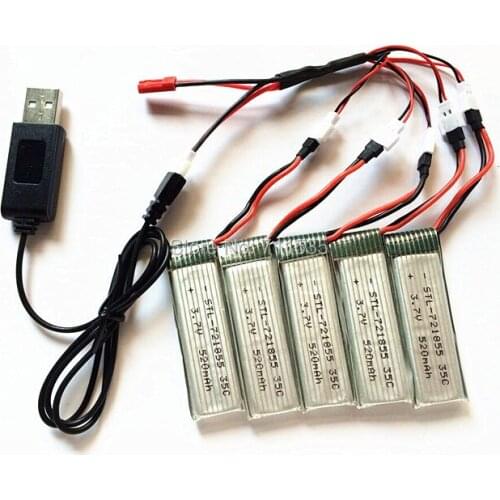 5 In 1 Multi-Function Cable + USB Charger + 3.7V 520Mah 35C Lipo Battery Parts For WLToys V977 V930 6CH 3D 2.4GHz RC Helicopter