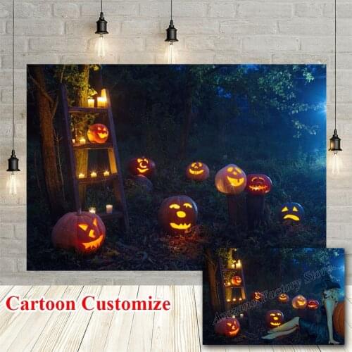 Avezano Halloween Portrait Background For Photography Forest Pumpkin Lantern Candle Backdrop Photo Studio Photocall Photozone