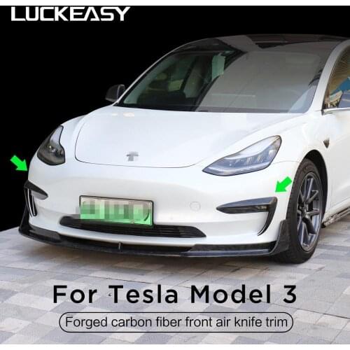 LUCKEASY car accessories exterior modification for Tesla Model3 Forged carbon fiber front air knife protecctive trim 2pcs/set