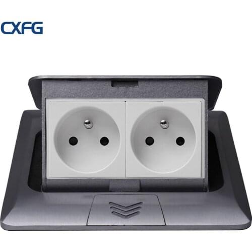 CXFG All Aluminum Two French Standard Desktop Socket Slow Pop-up Silver Waterproof Hidden Socket Damping 145 Ground Socket