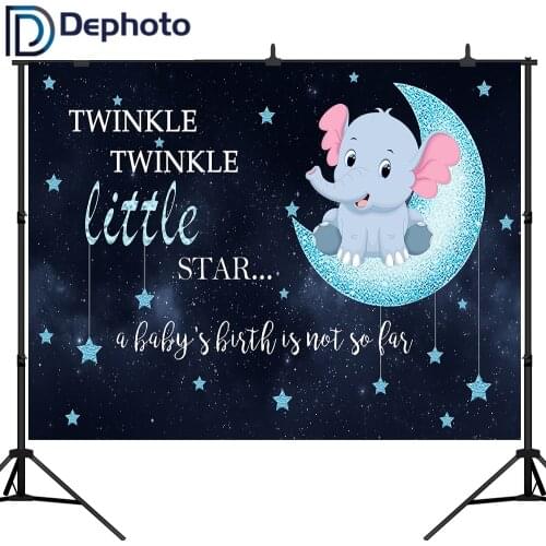 DePhoto Girl Elephant Backdrop Twinkle Little Star Baby Shower Photography Background Blue Elephant birthday Party Backdrops