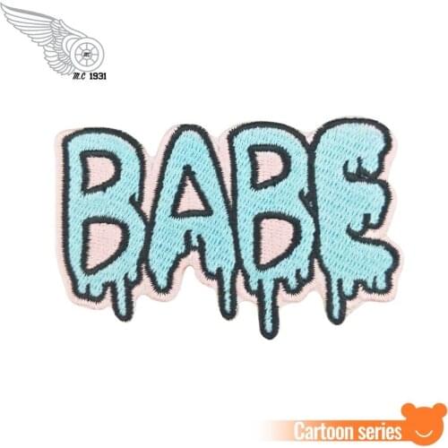 Babe patch Mini front cartoon text patch clothing decoration cool biker motorcycle embroidery iron on patches DIY